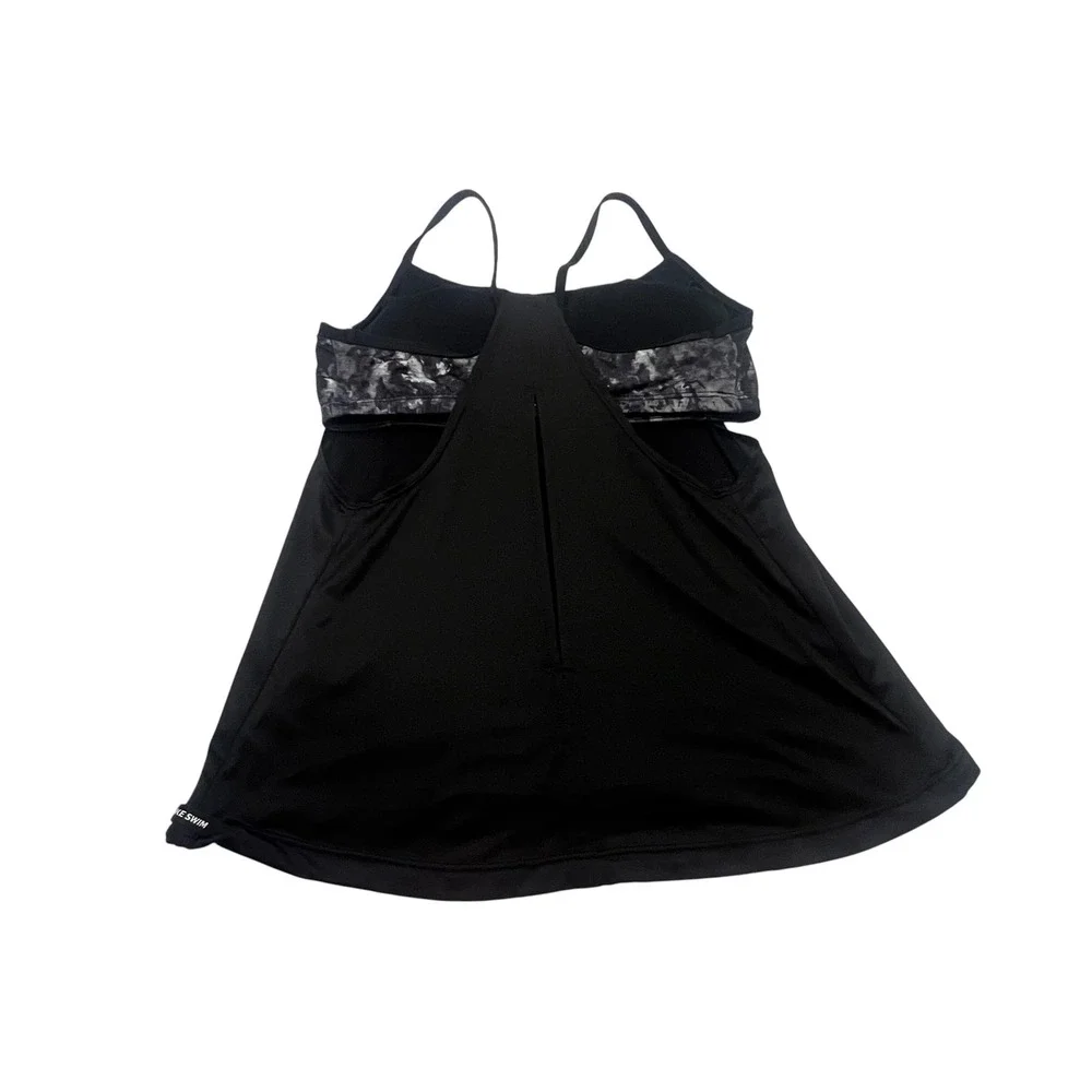 Nike Swim Tankini Top Womens Small Black Racerback Shelf Bra Athletic Swimwear